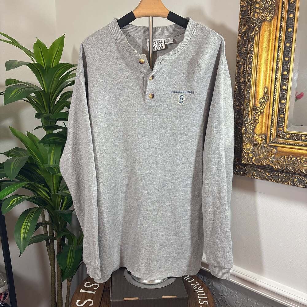 Diport USA Breckenridge Long Sleeve Henley Shirt XL Gray Vintage Waffle Knit
